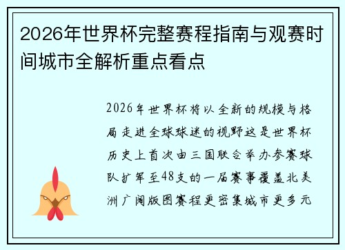 2026年世界杯完整赛程指南与观赛时间城市全解析重点看点 2026年世界杯完整赛程指南与观赛时间城市全解析重点看点